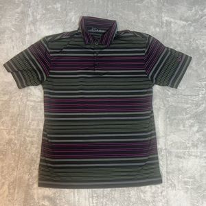 Nike Polo Shirt Medium Black Dri Fit  Golf Bright‎ Color Stripes Mens
